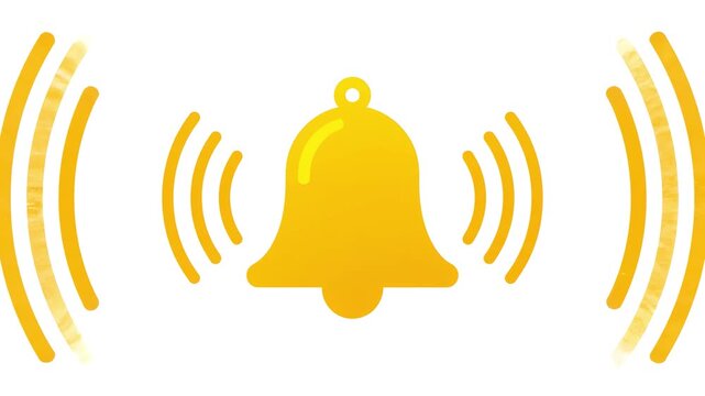 Yellow Bell Icon with Sound Waves Notification Alert Symbol.