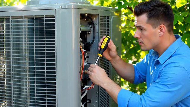 Man repairing air conditioning unit
