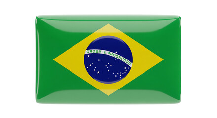 Brazil Flag Glossy Button On Isolated Transparent Background