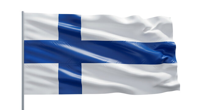 Finnish Flag With Realistic Fabric Texture On Isolated Transparent Background