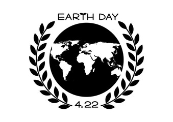 アースデー黒アイコン 葉の飾りと地球