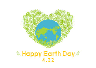 アースデーのイラスト 葉のハートと世界地図