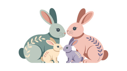 Fototapeta premium Family of colorful rabbits sitting together.
