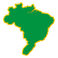 Brazil Map Outline in National Colors