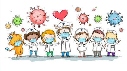 Thank you doctor, Nurses, Medical Personnel Team and all healthcare heroes for fighting the coronavirus. You can use this design for sticker, t-shirt, website and  print. Vector illustration