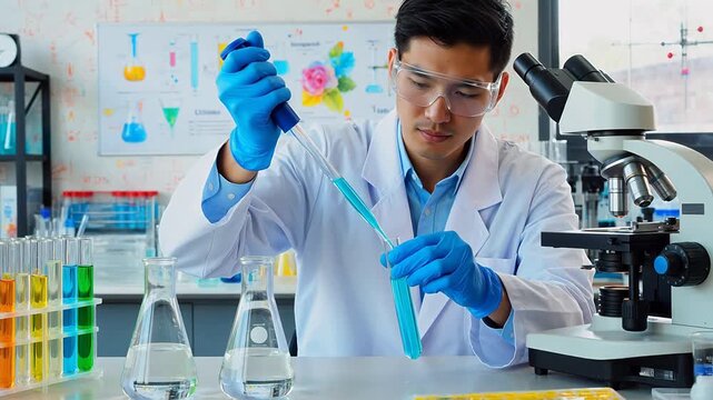 Scientist conducting chemical experiment in lab