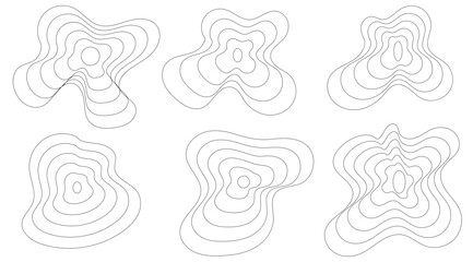 Abstract topography circles. Organic texture shapes. Vector outline illustrations set, line art, simple black line © Cibula
