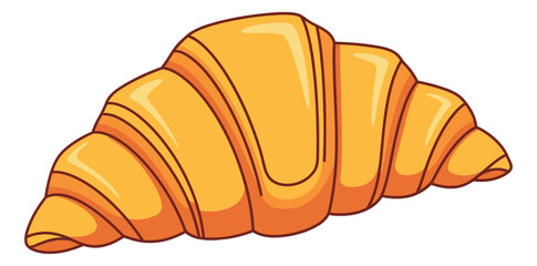 Hand drawn cartoon illustration of a croissant depicting a golden brown texture for culinary design