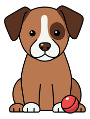 Fototapeta premium Cute line art illustration of a puppy depicting it sitting with a red ball for animal-related content