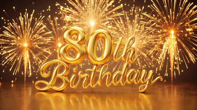 Golden 80th Birthday Balloons with Fireworks
