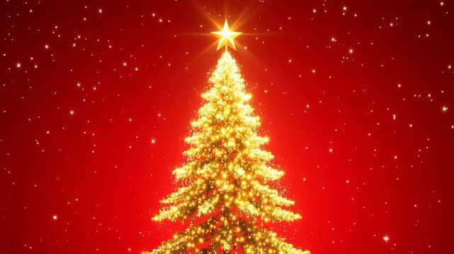 Christmas tree with star on red background