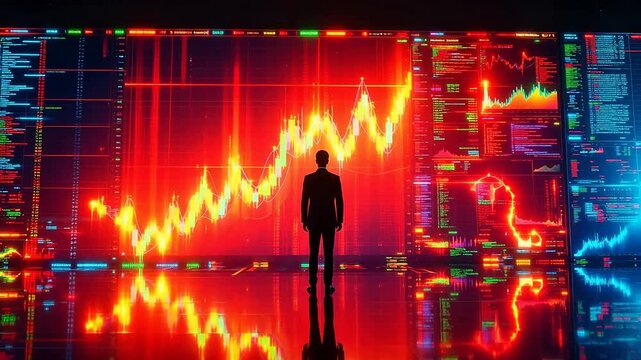 Man standing in front of digital financial display