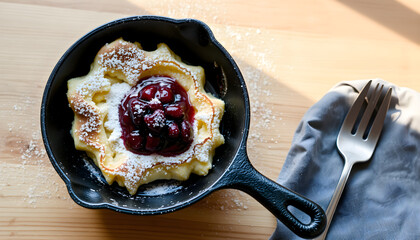 Vegan Austrian kaiserschmarrn torn pancake with compote