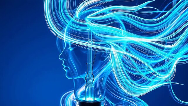 Abstract glowing female head with flowing lines