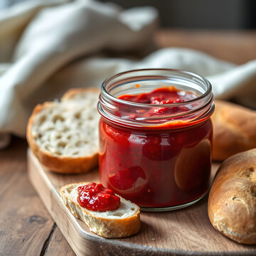 Vegan Romanian zacuscă spread in jar with bread