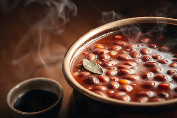 Vegan Bosnian grah bean stew in copper pot