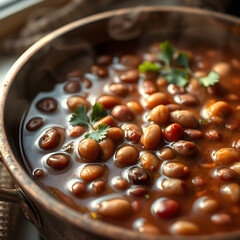 Vegan Bosnian grah bean stew in copper pot