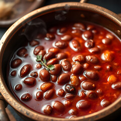 Vegan Bosnian grah bean stew in copper pot