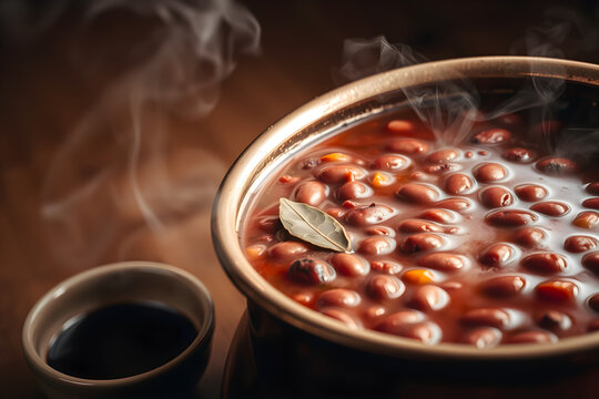 Vegan Bosnian grah bean stew in copper pot