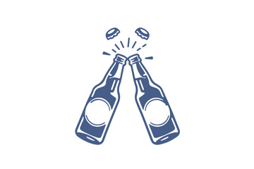 Beer Bottles Toasting Celebration vector illustration retro style