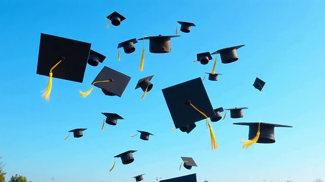 Graduation caps tossed in the air