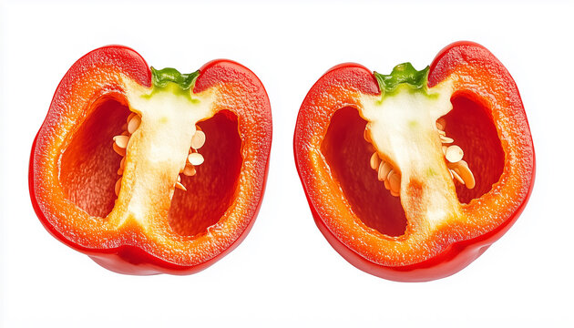 Slices of red bell pepper isolated on white