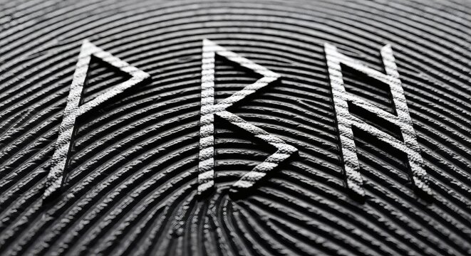Close-up of PRN text on a black and white surface