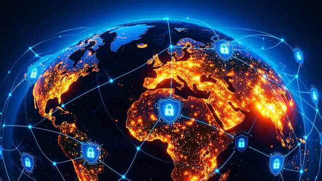 Globe with network and security icons