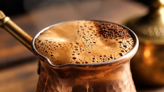 Turkish Coffee Boiling in Copper Pot 4K Video