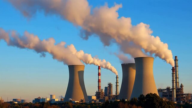 Industrial power plant with smoke stacks