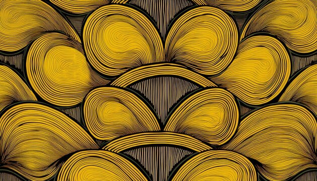 African wax print Ankara pattern background featuring bold geometric shapes in vibrant yellow and black colors