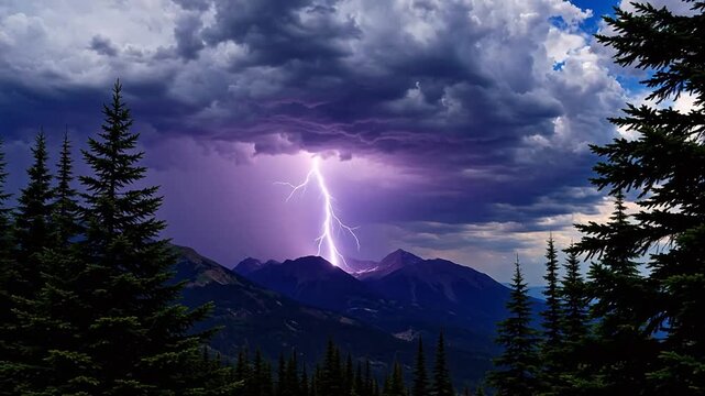 Lightning strikes mountain landscape