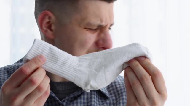 Socks from sweaty feet.
Dirty white socks
