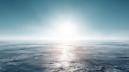 Fototapeta premium Serene Seascape with Glowing Horizon and Soft Mist Over Calm Waters Under Clear Sky at Dawn, Evoking Peaceful Nature and Tranquility