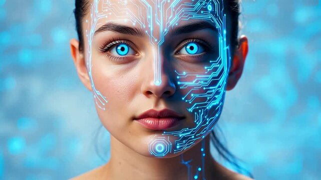 Human face with digital circuit overlay