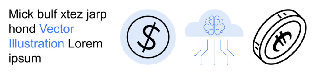 Obraz premium Financial technology, AI innovation, cryptocurrency, cloud computing, cashless economy, digital transactions. Dollar sign, cloud with circuits crypto coin. Financial technology and AI innovation