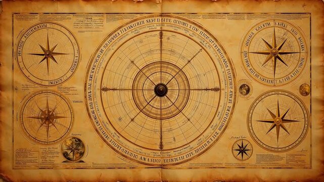 Antique celestial map with compasses