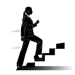 Businesswoman climbing up the career ladder isolated on transparent background.