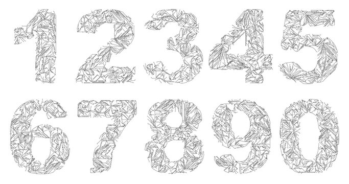 The numbers, designed in the style of electronic circuits, resemble the tracks on a motherboard. The geometric precision and chaotic lines create a techno-art effect, combining technology and graphics