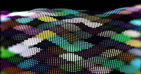Abstract winding lines of different colors on a black background. Vector illustration in concept technology, science, music, modernity.