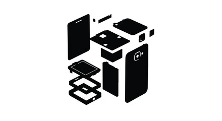 Disassembled smartphone components parts illustration for technology concept with modern design
