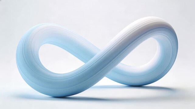 Smooth infinity symbol in blue and white on white background. Concept of endless connection, sustainability, balance and continuous growth