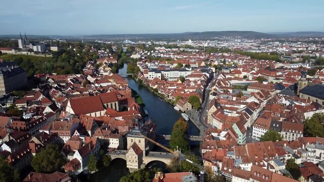 Aerial Drone footage Germany, Bamberg panorama