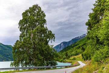 The lake is surrounded by highway.