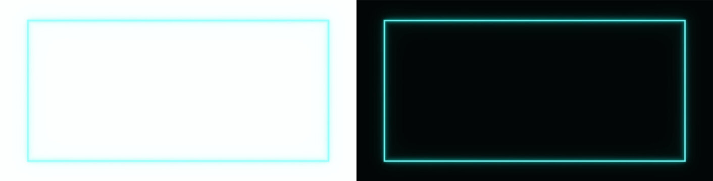 Blue cyan glowing neon rectangle frame border light illuminated bright shape transparent background right angle electric square luminous vibrant futuristic design element isolated overlay design png