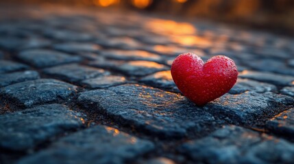 A vibrant red heart rests on a textured surface, evoking feelings of love and connection.