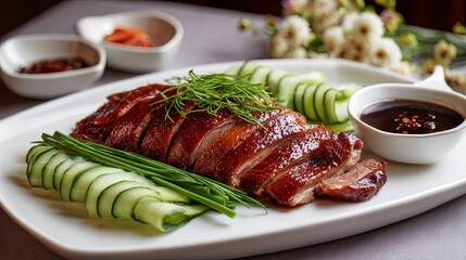 Traditional Peking duck, served with vegetables