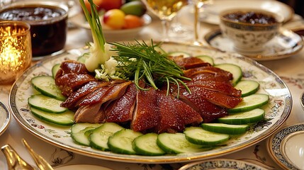 Traditional Peking duck, served with vegetables