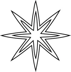 Fototapeta premium Eight-pointed stylized star outline design for festive or navigation.