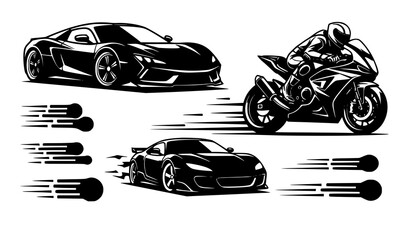 Dynamic racing car bike silhouette design elements © MdMiraz
